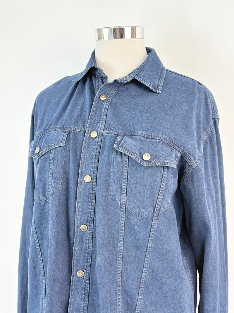 Vintage 90s Moschino Jeans Indigo Denim Shirt - L