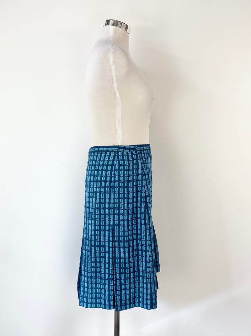 Tory Burch Blue Patterned Wool & Silk Skirt - AU12