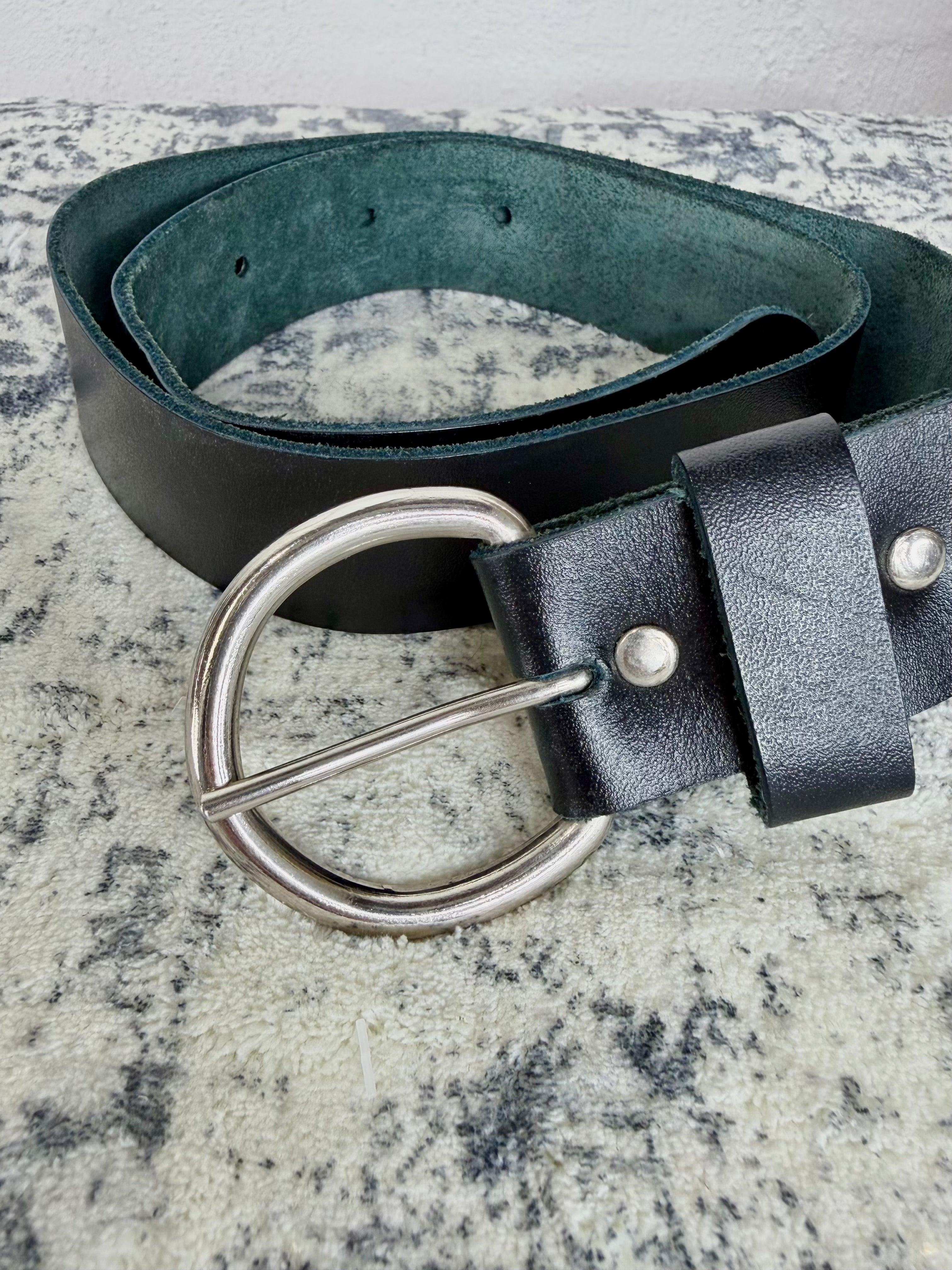 Vintage Black Leather Belt - 87cm