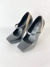 Melissa x Karl Lagerfeld Black with Gold & Silver Square Toe Pumps - EU38