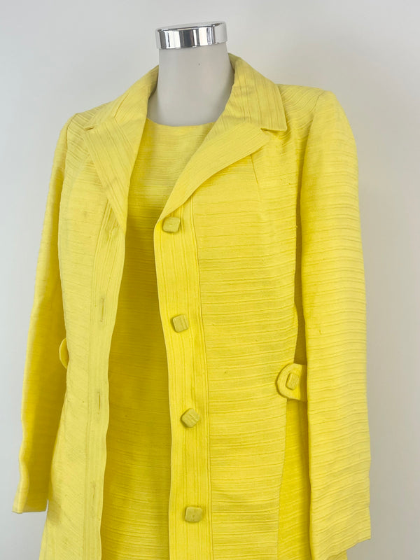 Vintage Merco Davron Canary Yellow Ribbed Coat & Dress Set - AU8