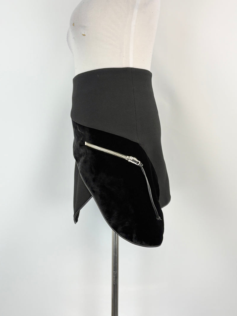 Christopher Esber Black Asymmetric-Velour Panel Mini Skirt - AU12
