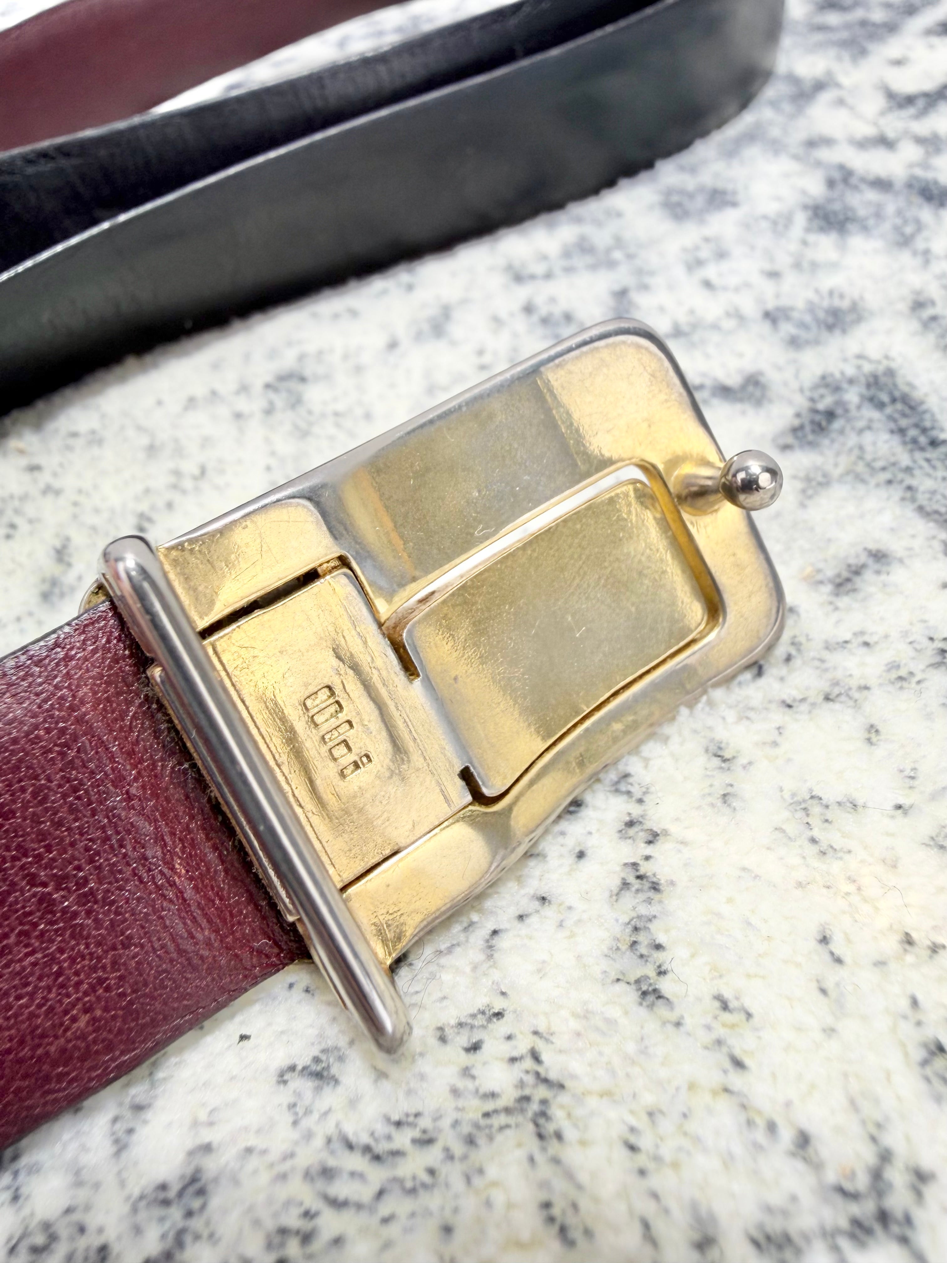 Vintage YSL Burgundy Leather  & Gold Enamel Belt