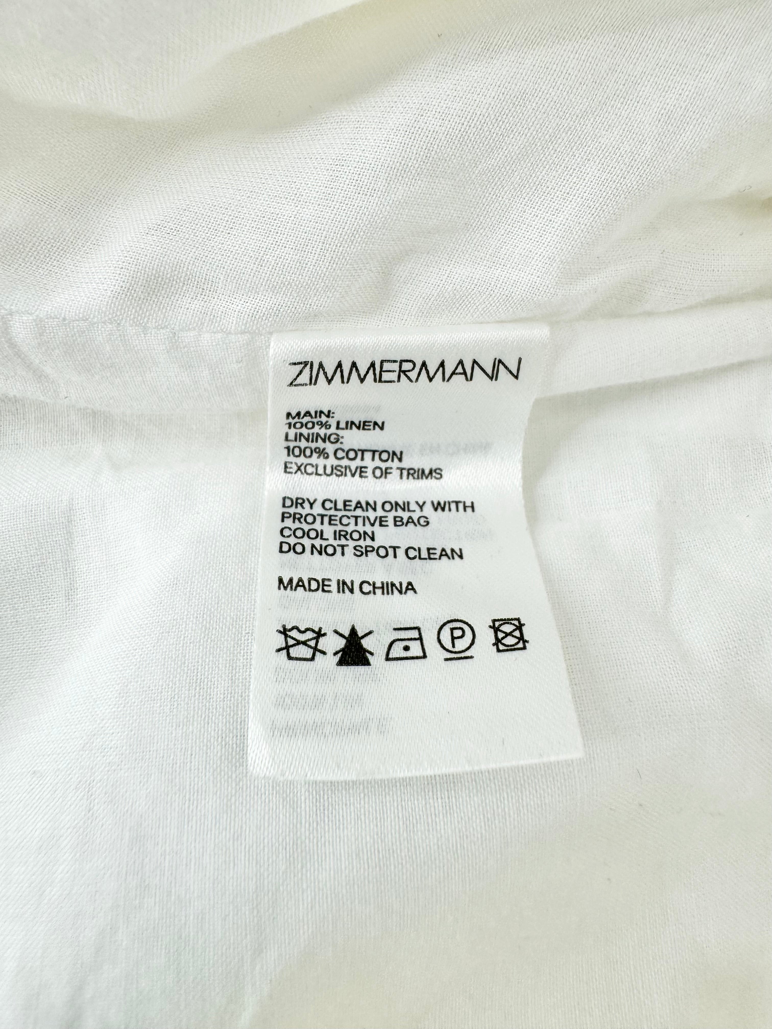 Zimmermann White Linen Puff Sleeve Crop Top - AU6/8