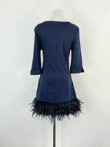 Clotilde Navy Blue Feather-Fringed Midi Dress - AU8/10