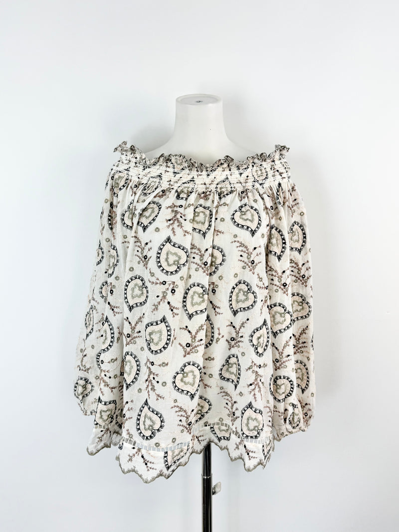 Zimmermann White Embroidered Peasant Top - AU8/10
