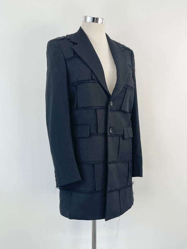 Comme des Garçons Homme Plus Black Wool Patchwork Coat - M