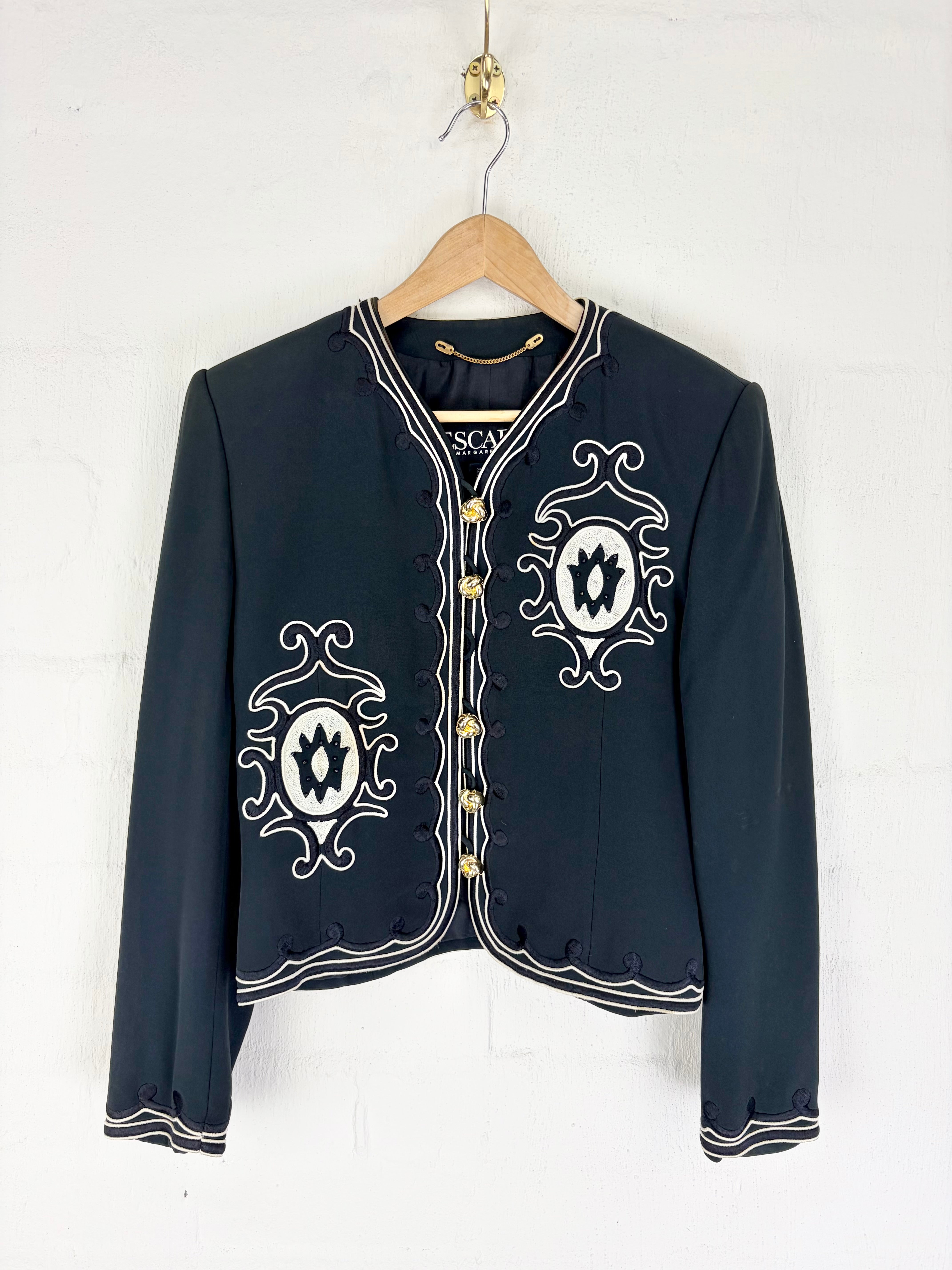 Vintage 80s Escada by Margaretha Ley Black Motif Pattern Jacket - AU8/10