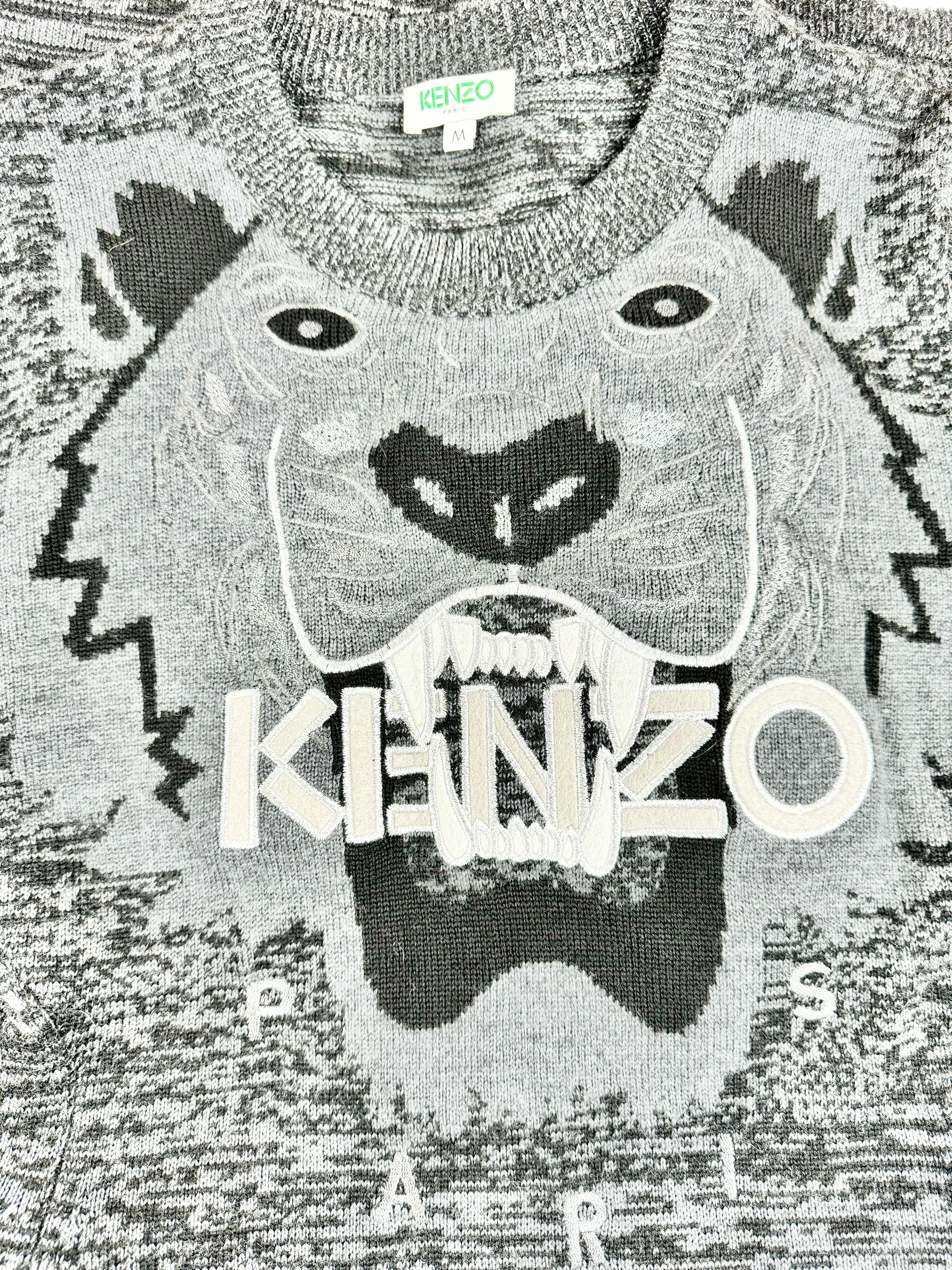 Kenzo Grey & Black Tiger Pattern Knitted Dress - AU10