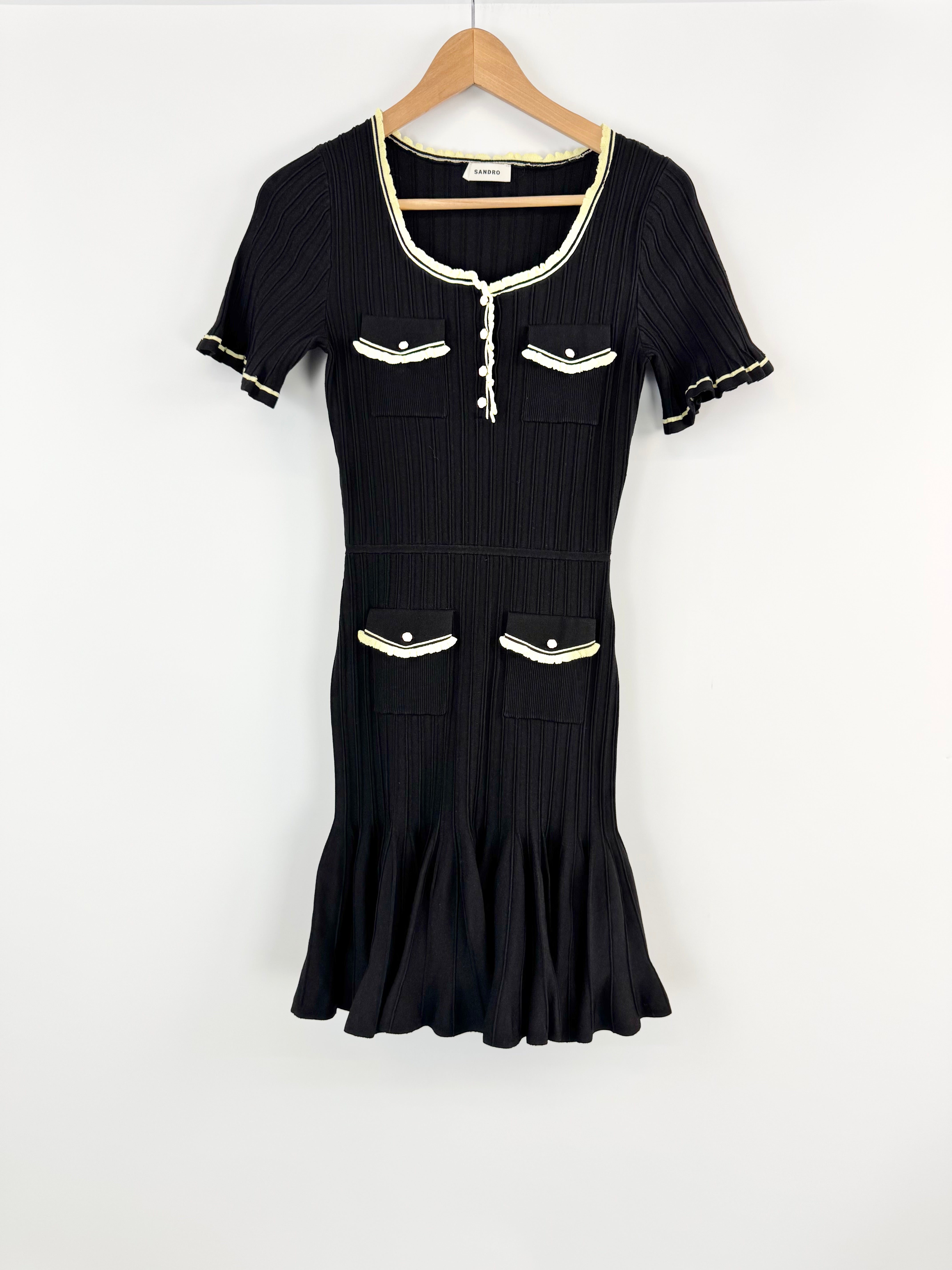 Sandro Black Flared Skirt Mini Dress - AU8