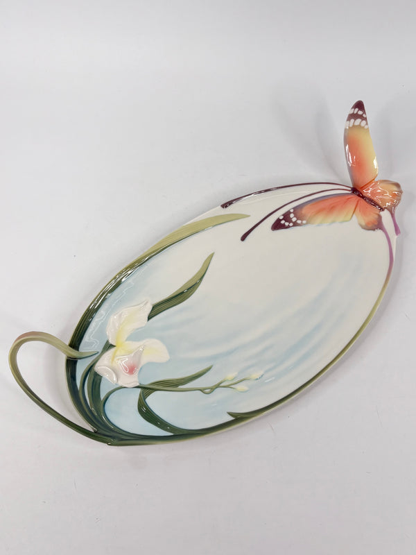 Franz Collection Papillon Handle Porcelain Tray