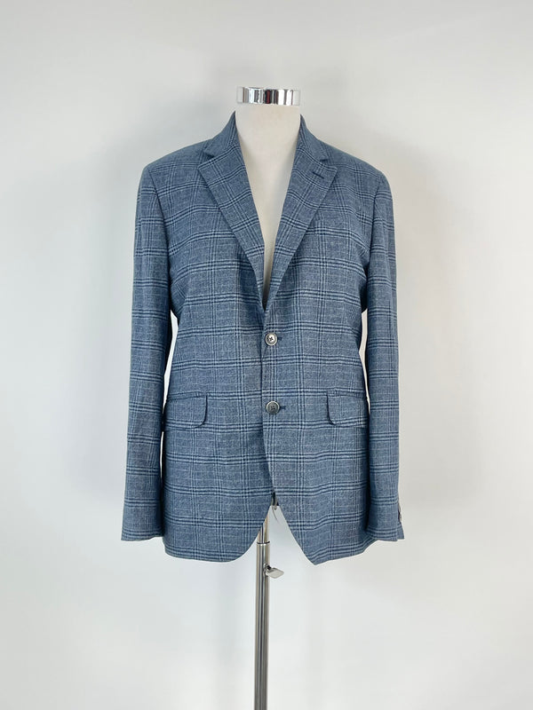 Hackett London Blue-Check Brushed Cotton Blazer - 42R