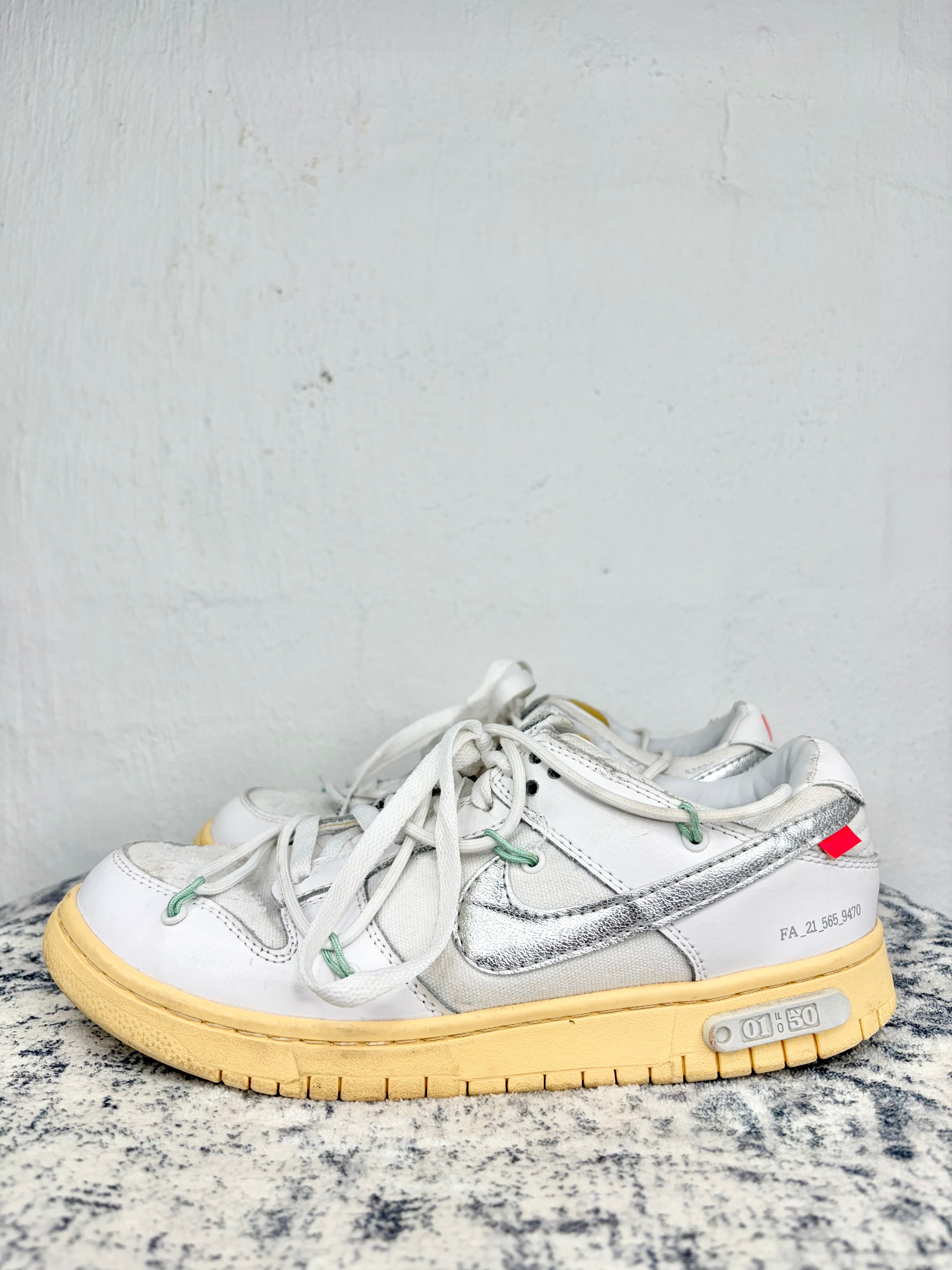 Off-White x Nike Dunk Low "01 OF 50" Tripe White Sneakers - EU41