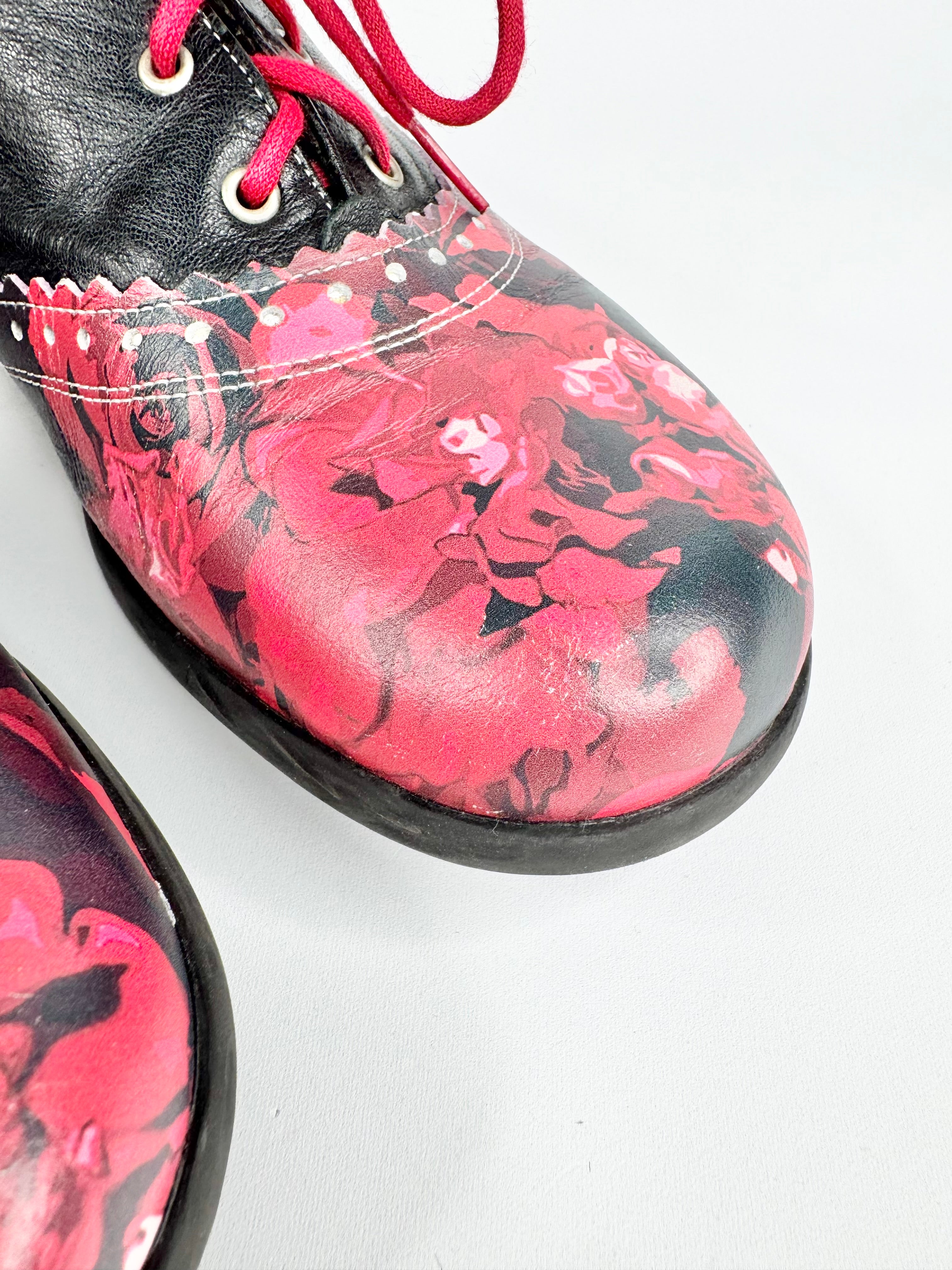 John Fluevog 'Erika' Brogued Oxford Rose Patterned Shoes - 10.5