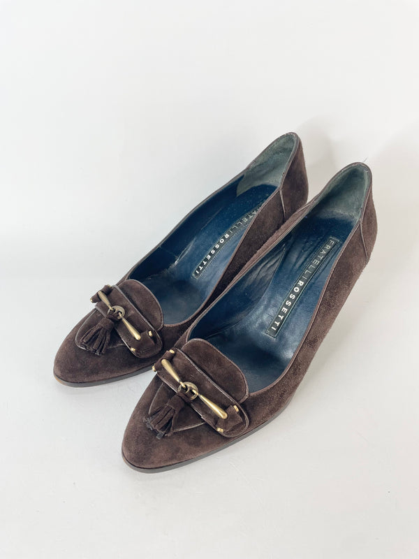 Fratelli Rossetti Chocolate Brown Suede Tassel Pumps - EU37.5