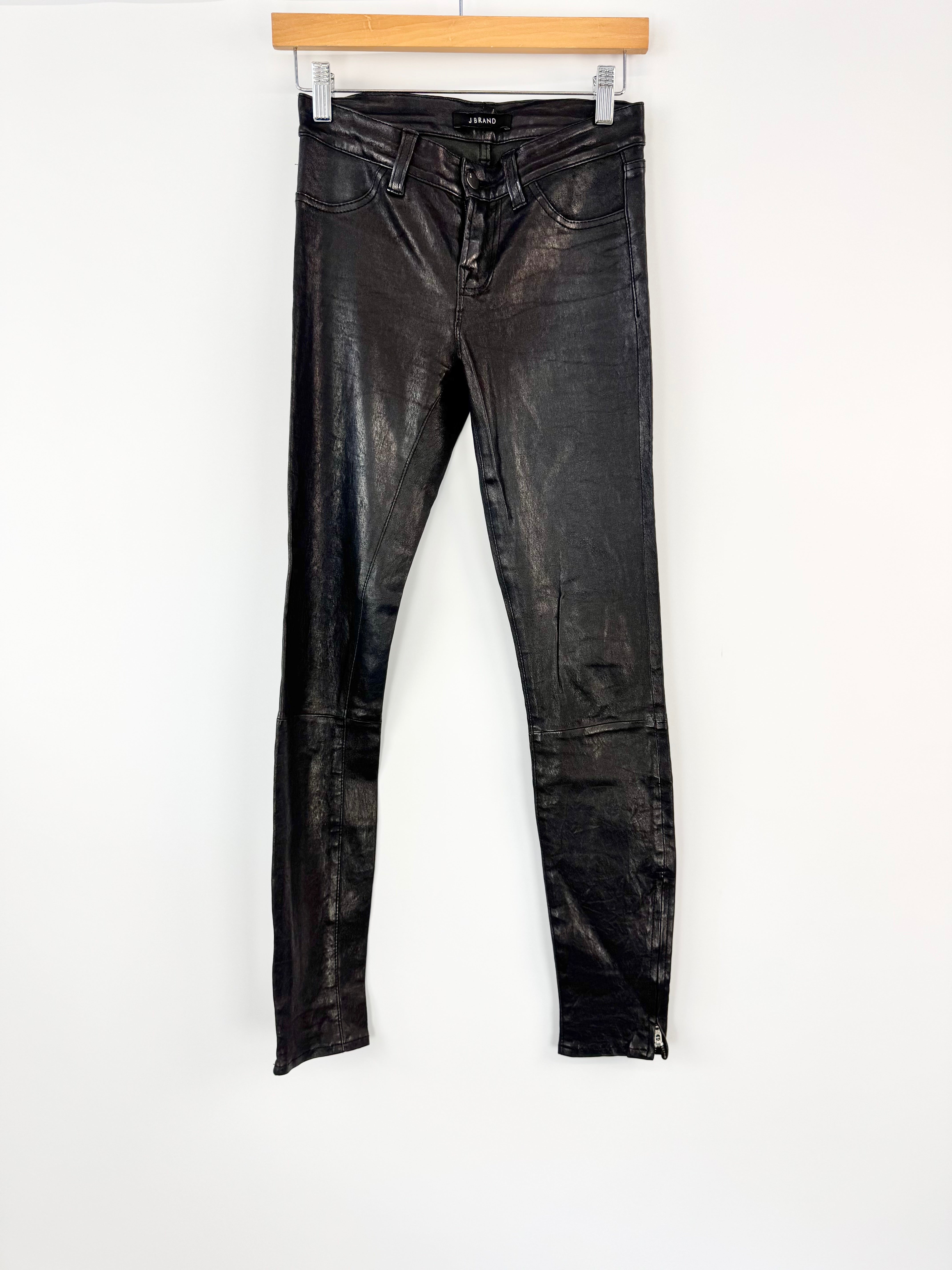 J Brand Black Leather Skinny-Leg Pants - AU6/8