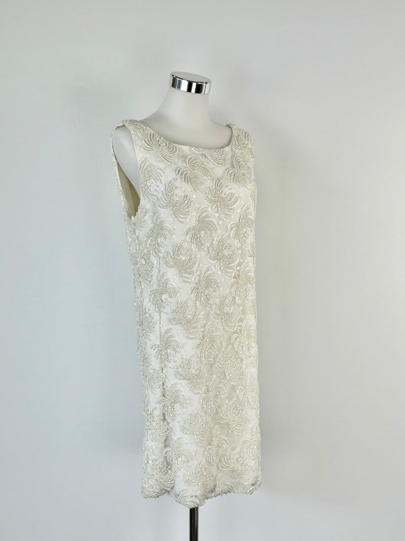 Vintage Christie White Hand Beaded Lace Dress - AU10