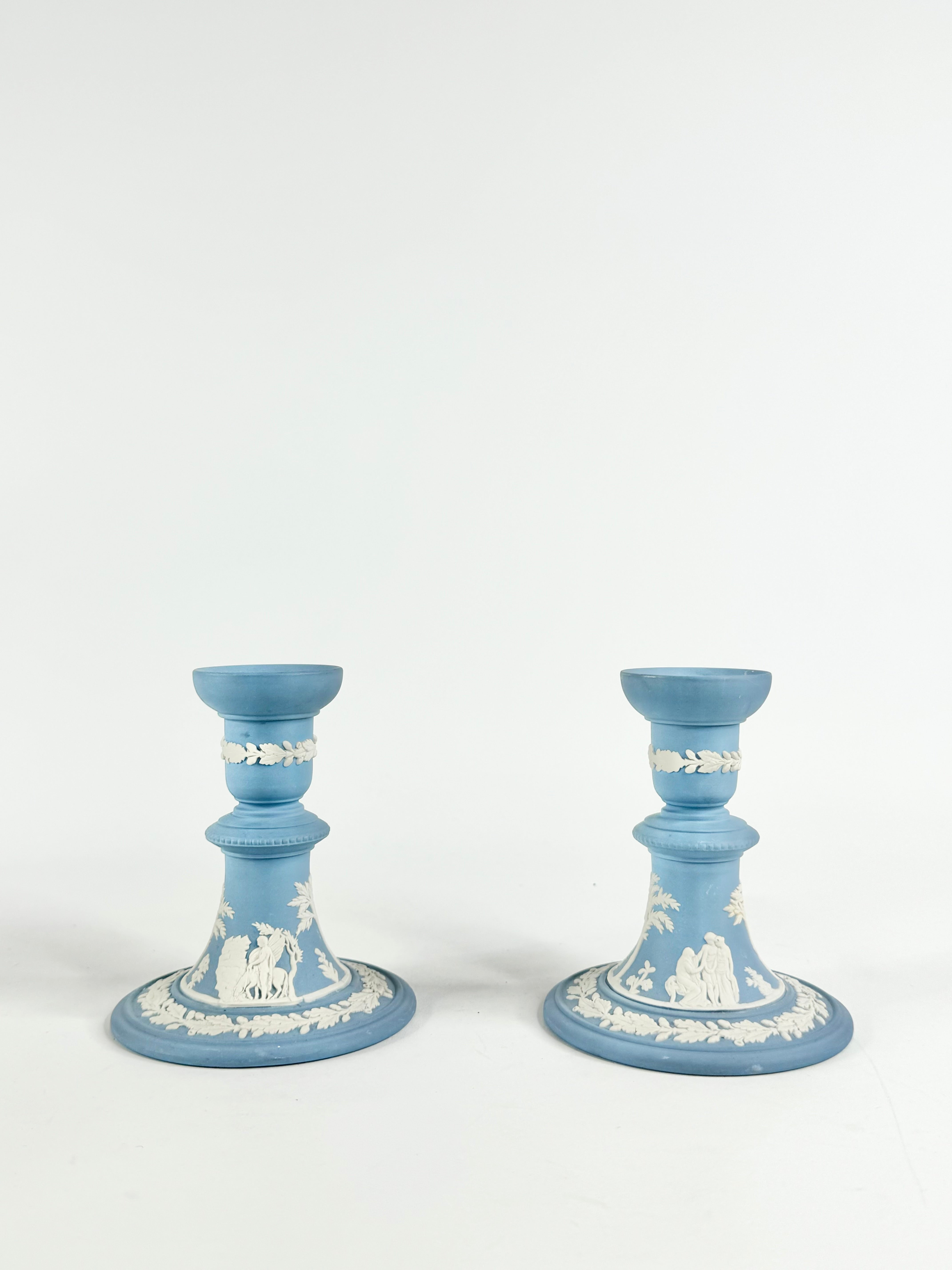 Wedgwood Blue Jasperware Candlesticks