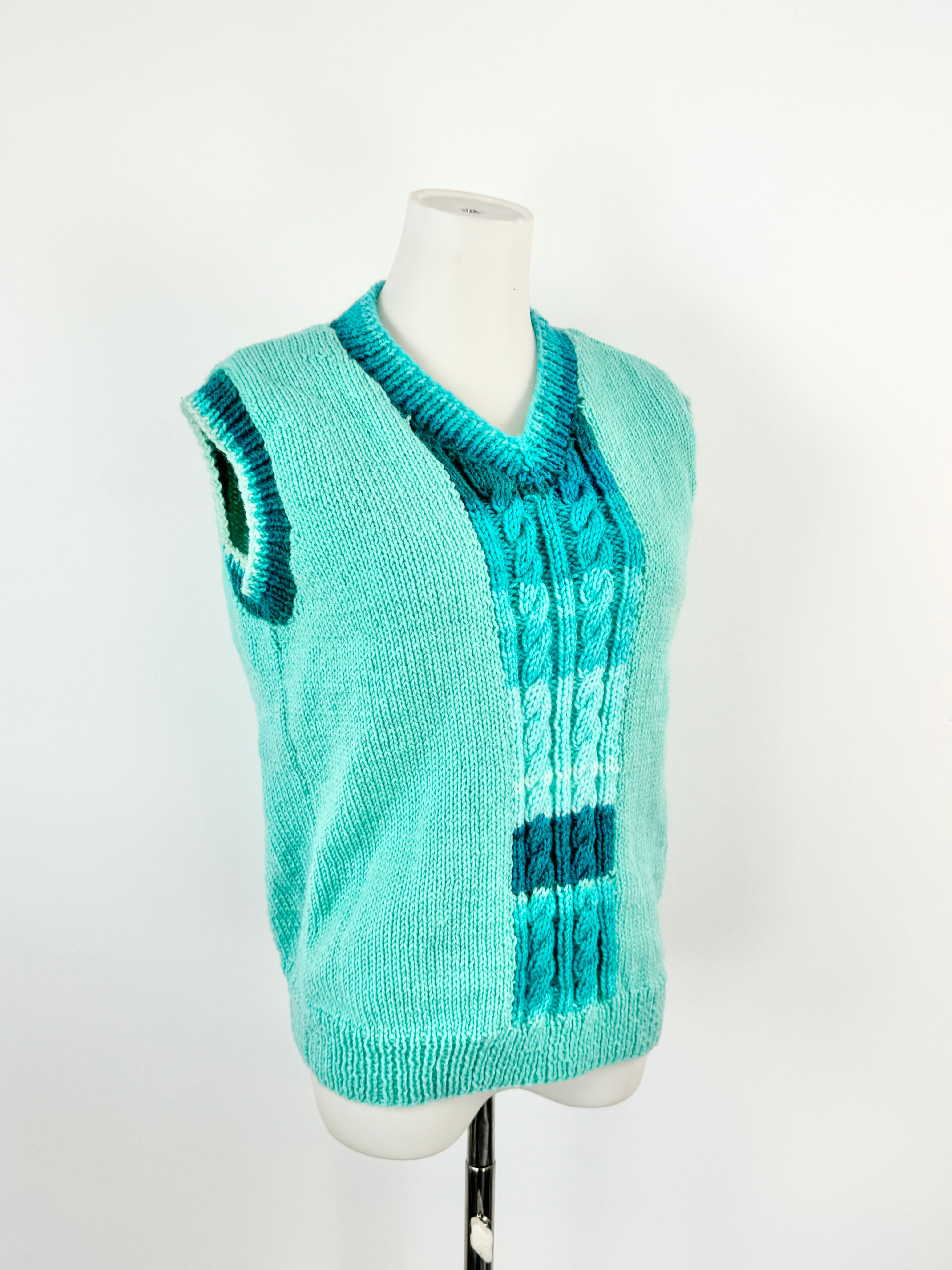 Vintage Acrylic Aqua Knit Vest - M