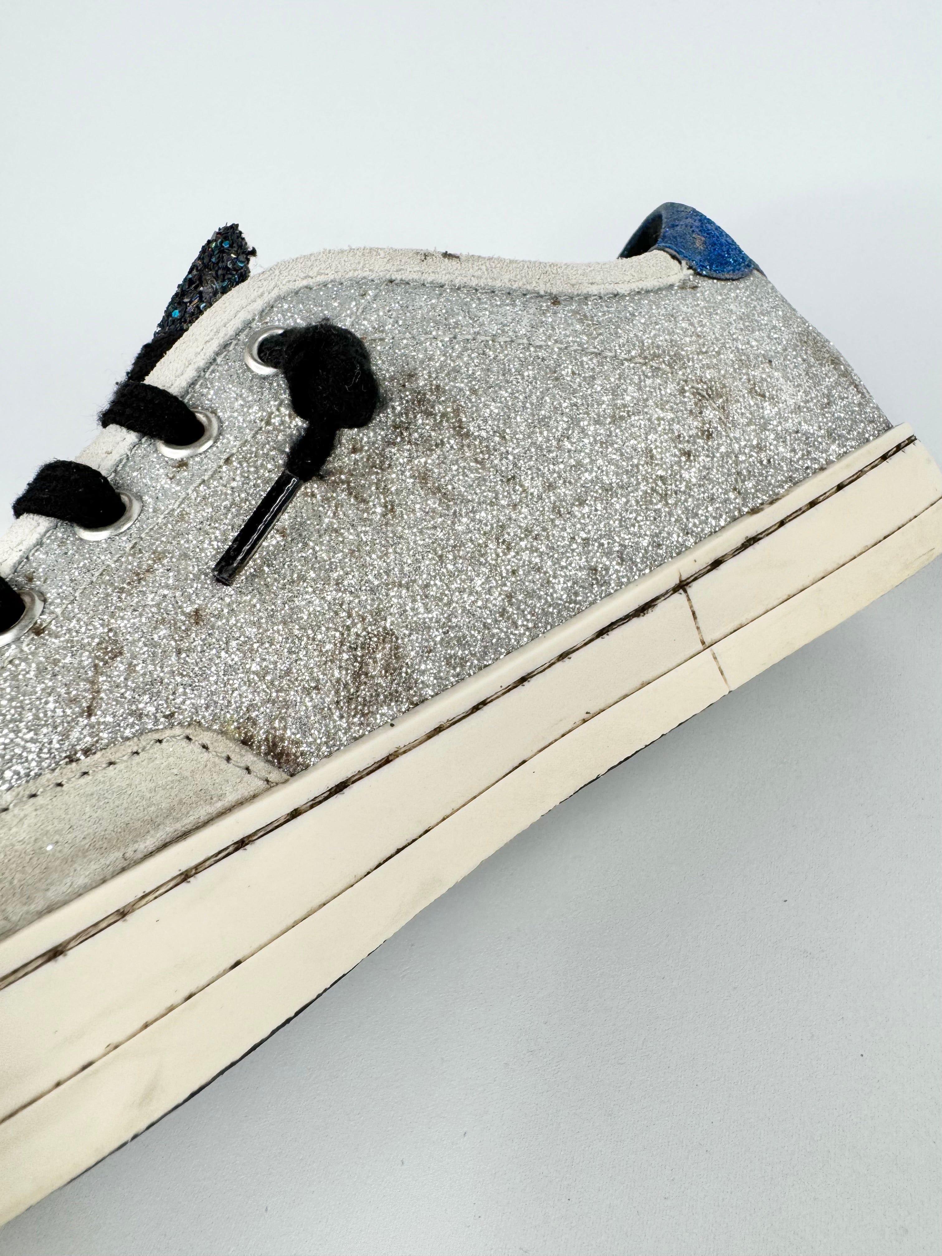 P448 Silver & Blue Glitter Sneakers - EU37