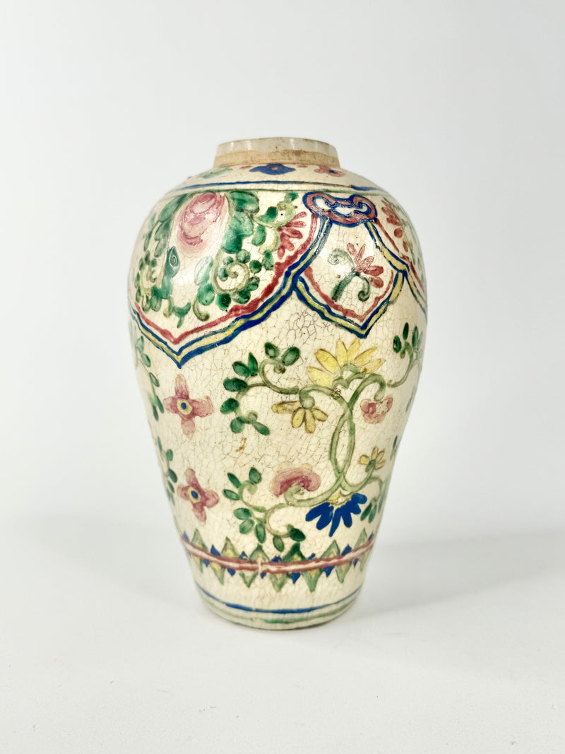 Antique Hand Painted Tall Floral Porcelain Vase