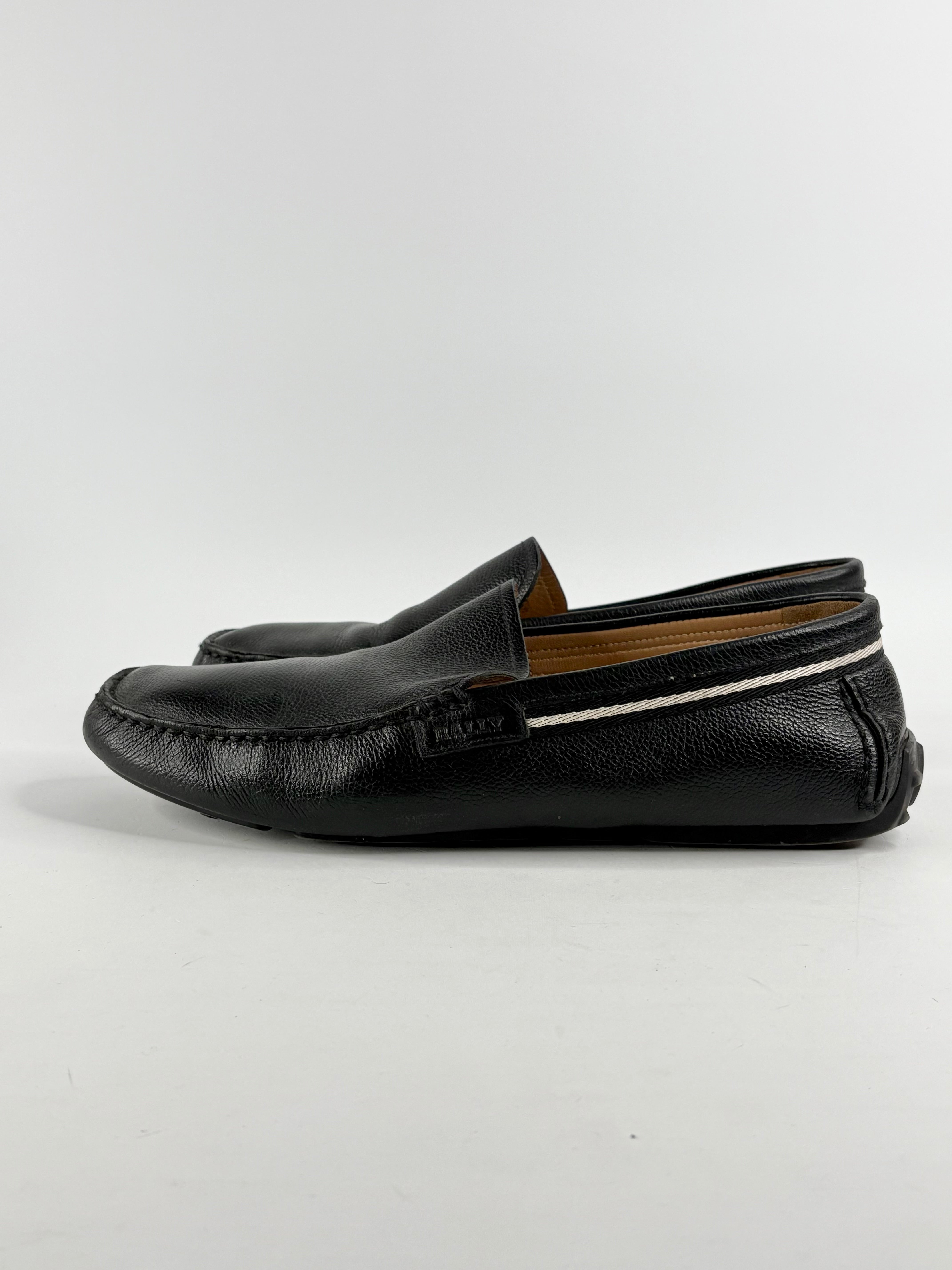 Bally Black Grained Leather 'Trupo' Loafers - 10.5