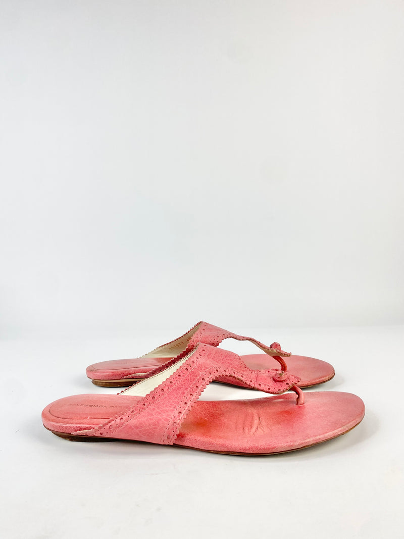 Balenciaga Pink Brogue Detail Thongs - EU40