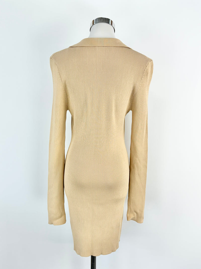 Bec + Bridge Beige Rib Knit Long Sleeve Body Con Dress - AU14