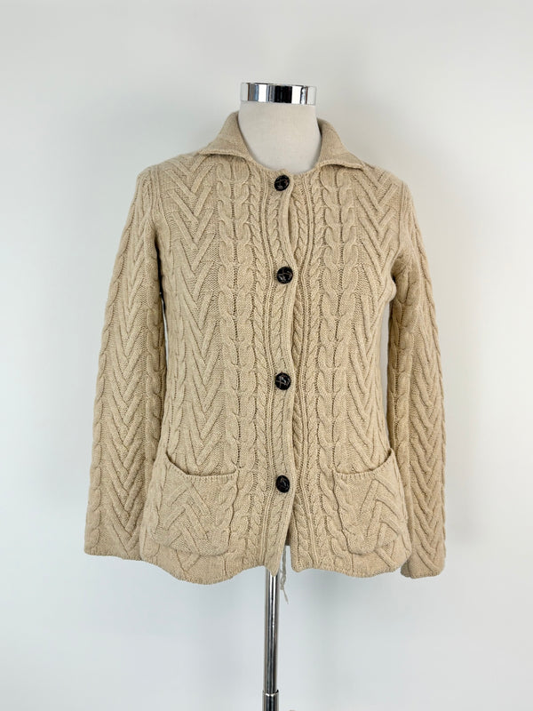 Hoss Beige Wool-Blend Knitted Cardigan - AU10/12
