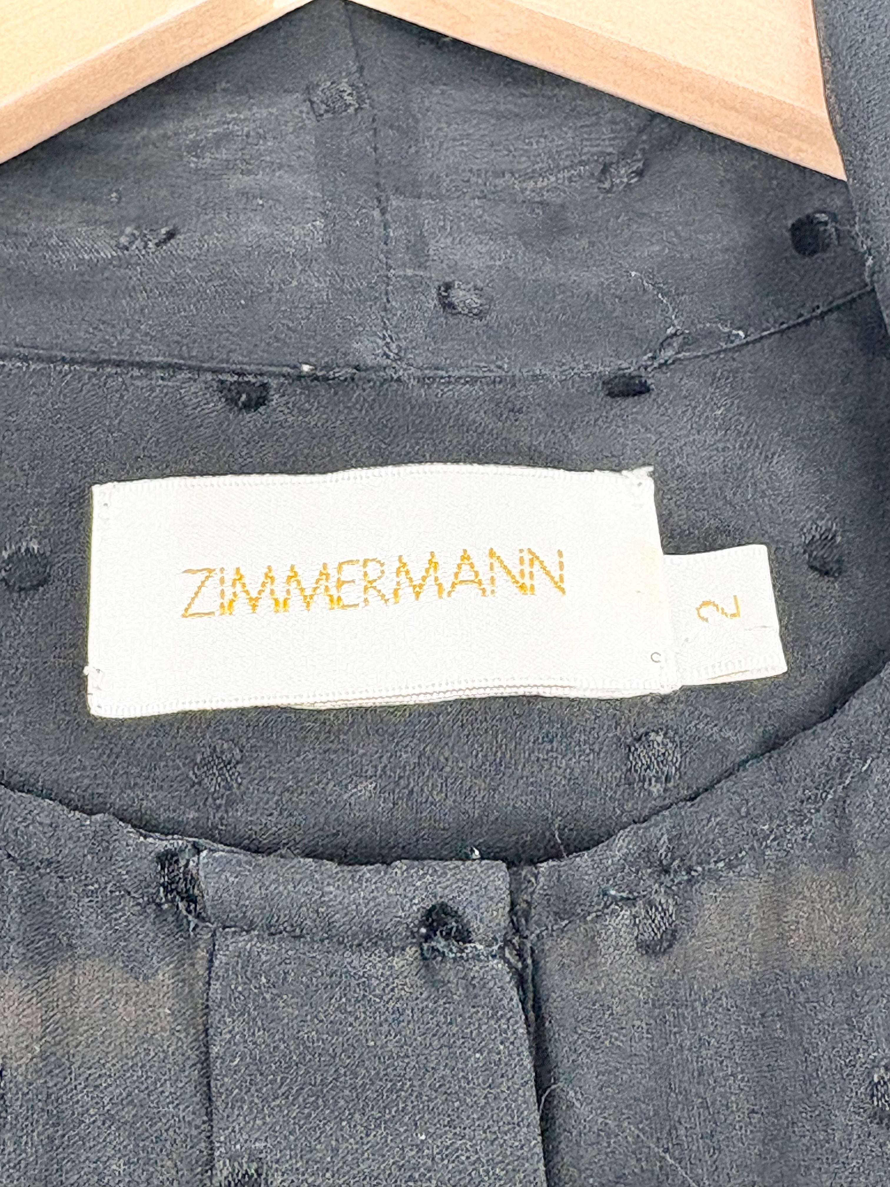 Zimmerman Black Silk-Blend Button Up Playsuit - AU10/12