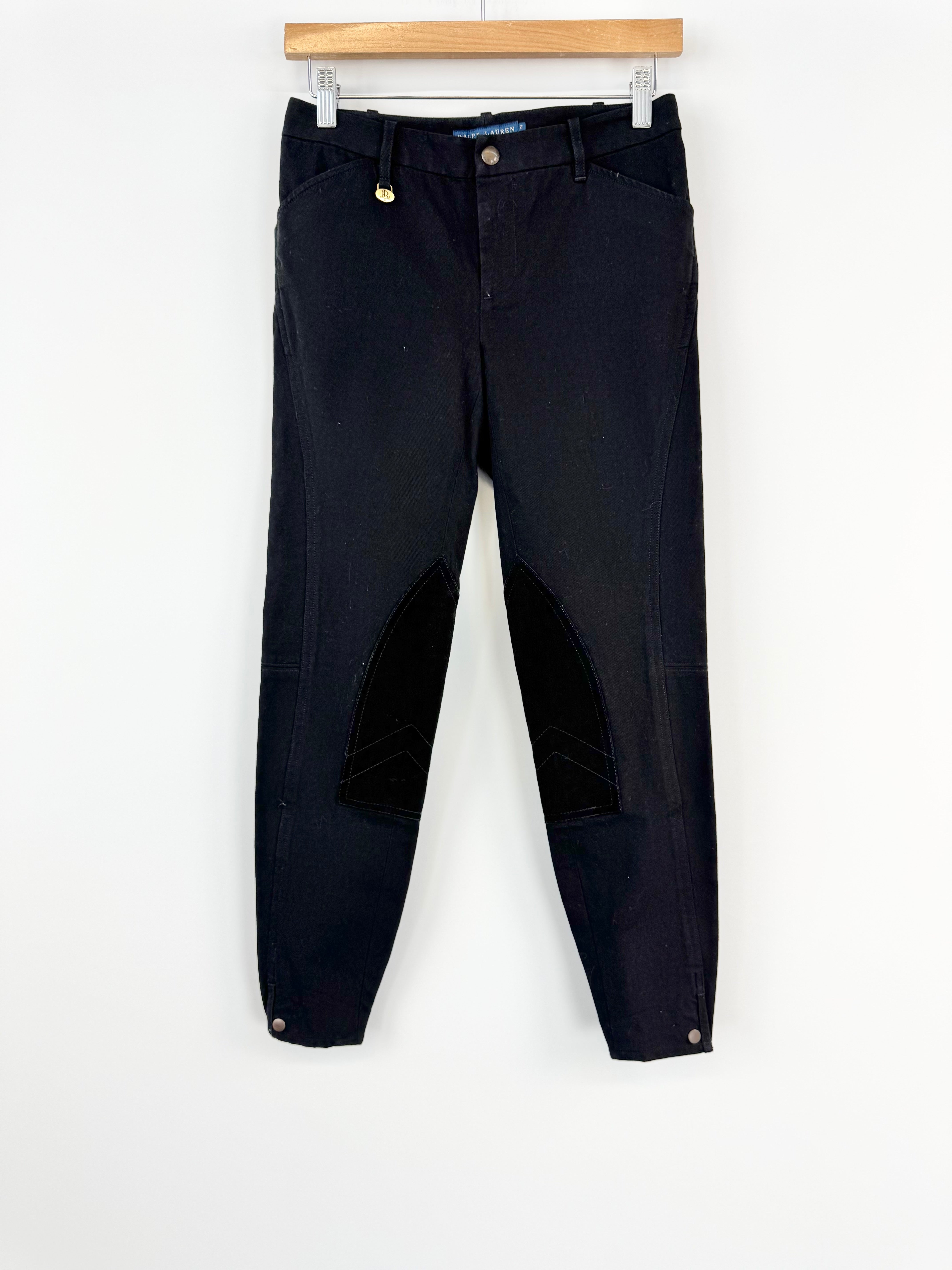 Ralph Lauren Black Cotton Suede Panel Jodhpurs - AU6/8