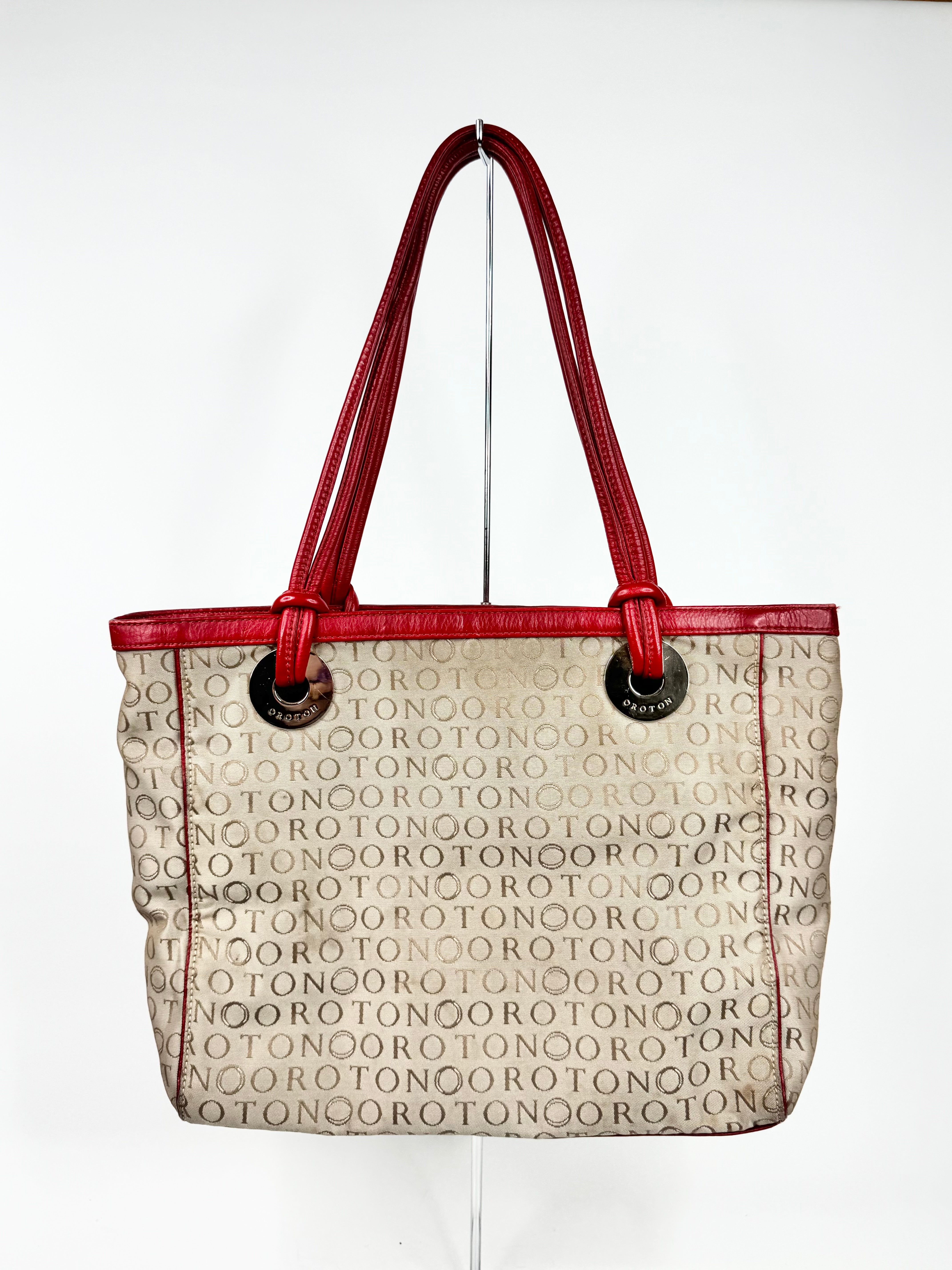 MFW Oroton Red Trim Canvas Tote Bag