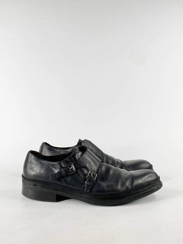 Cesare Paciotti Black Leather Monk Strap Shoes - 10