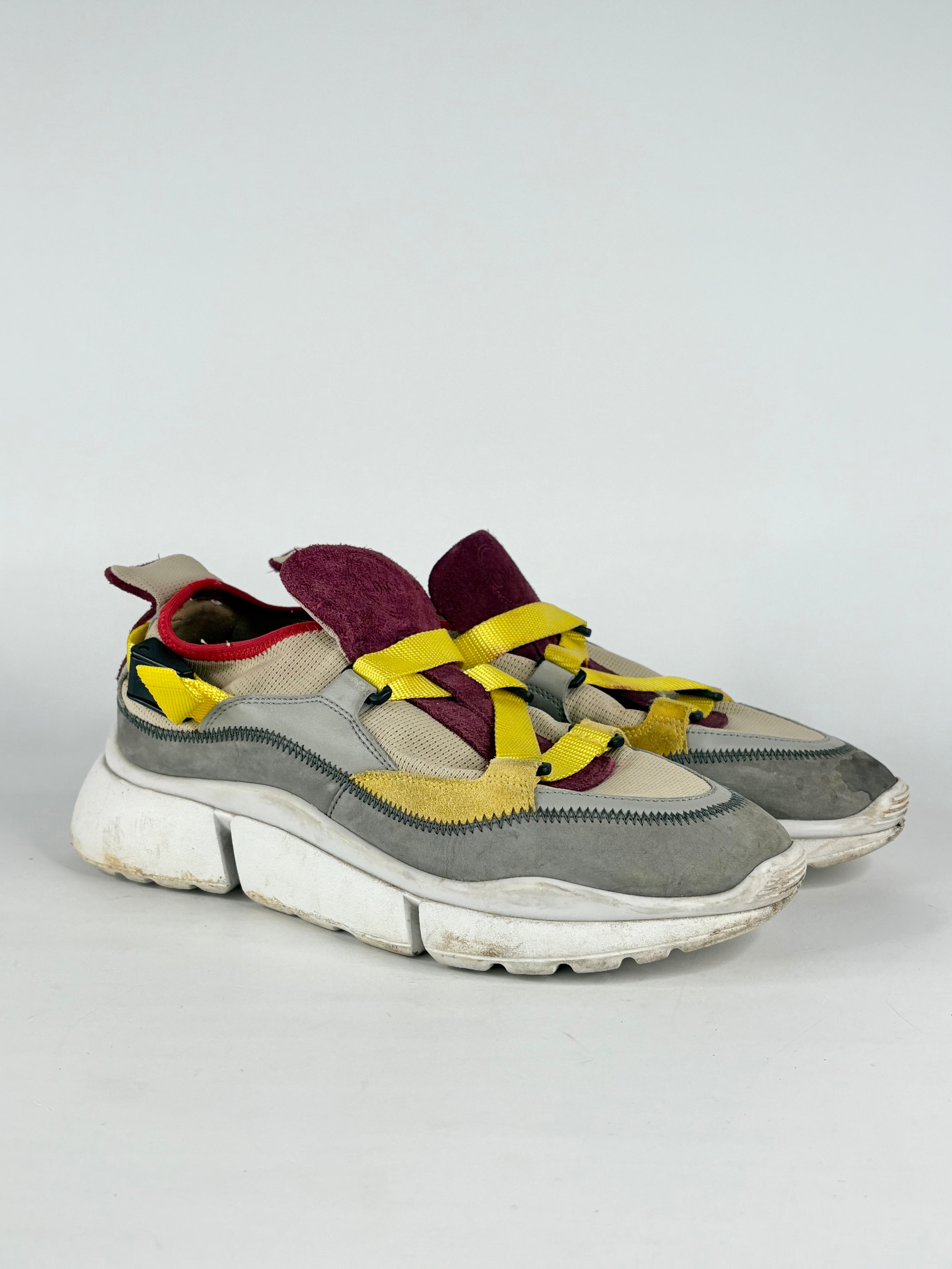 Chloé Grey, Maroon & Yellow 'Sonnie' Sneakers - EU40