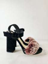 Mimco Black Velvet Fur Pumps - EU38