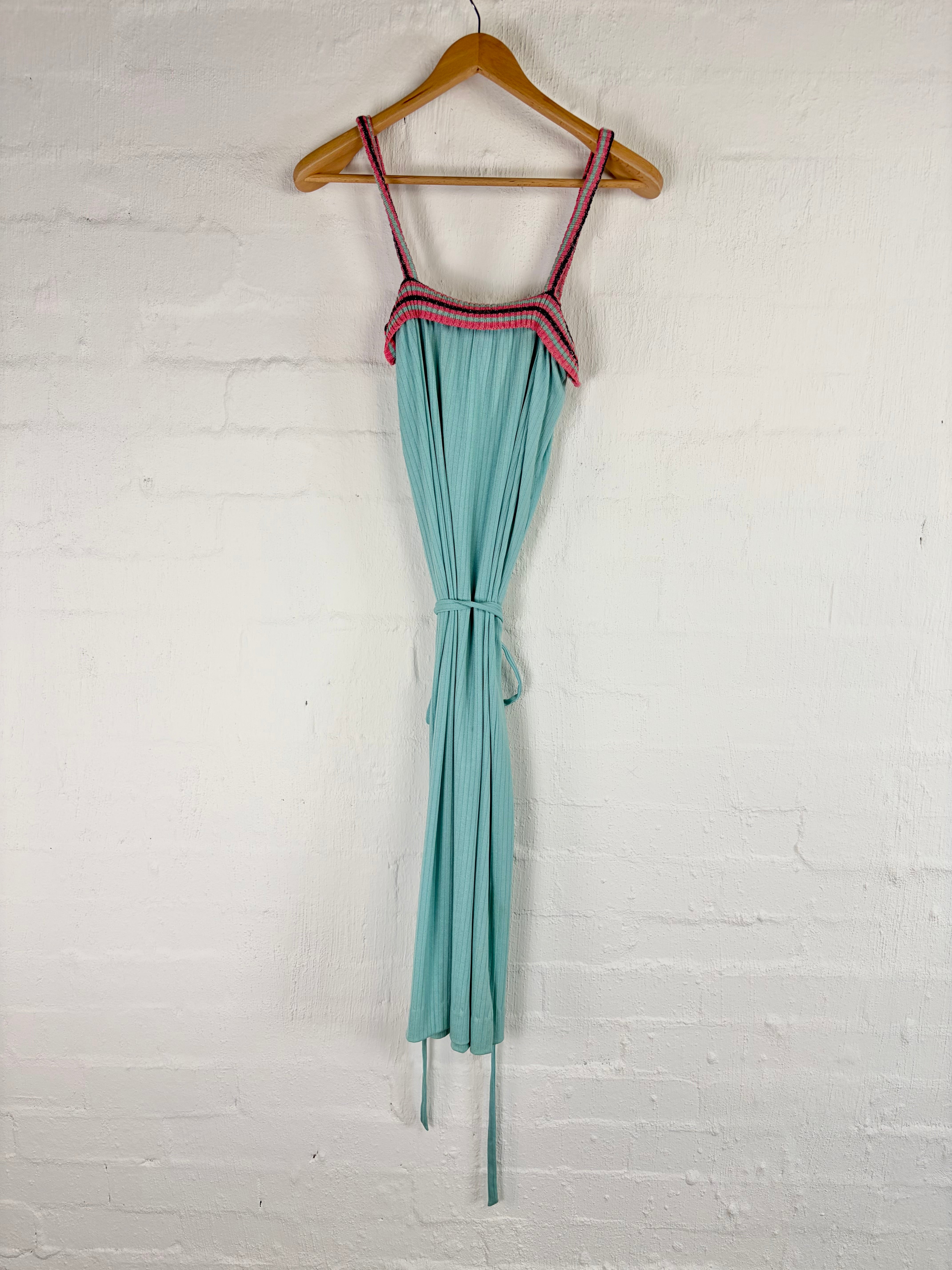 Vintage Prue Acton Knit Trim Blue Slip Dress - AU10