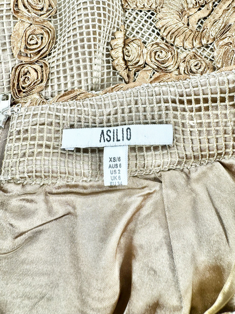 Asilio Metallic Gold 'Grand Stand' Lace Miniskirt - AU6/8