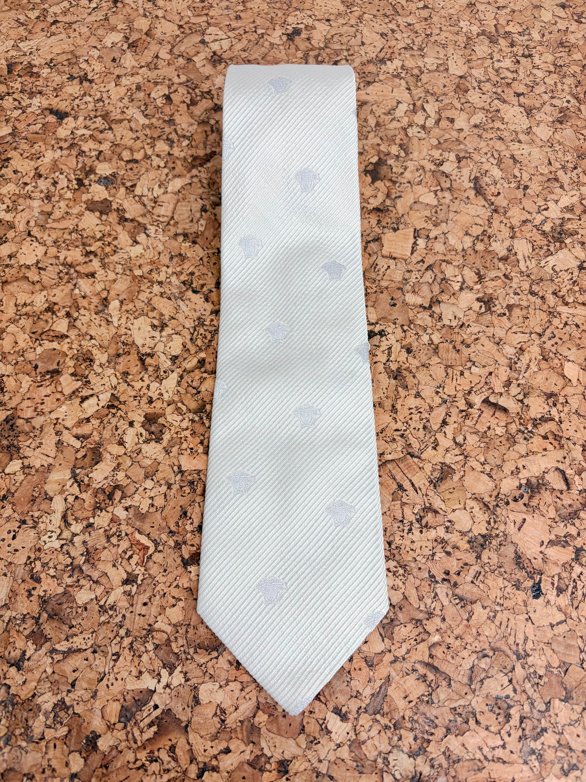 Versace Silver Medusa Head Patterned Silk Tie