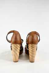 Tatoosh Tan & Leopard Print Peep Toe Wedges - EU38