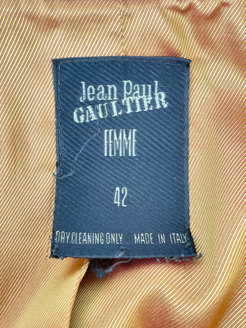 Jean Paul Gaultier Femme Olive Green Blazer with Lace Fleur-de-Lis Collar - AU10