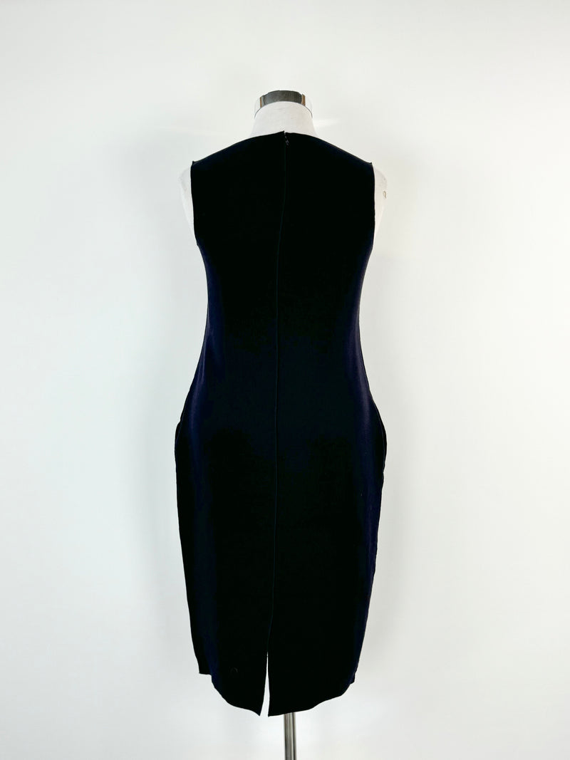 Sofie D'Hoore Navy Blue Crepe Wool Midi Dress - AU12