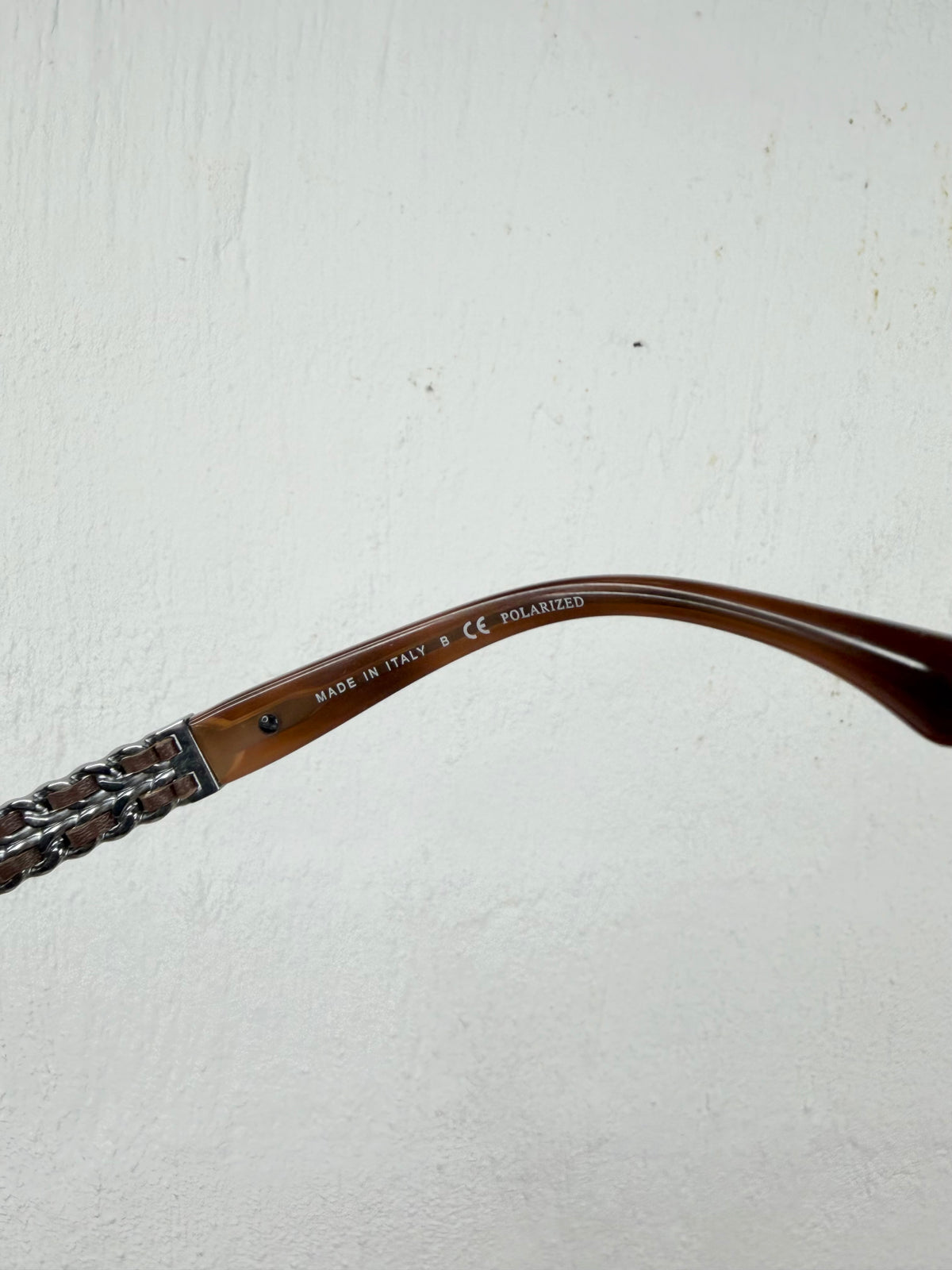 Chanel Brown Chain & Leather Link Cat Eye Sunglasses