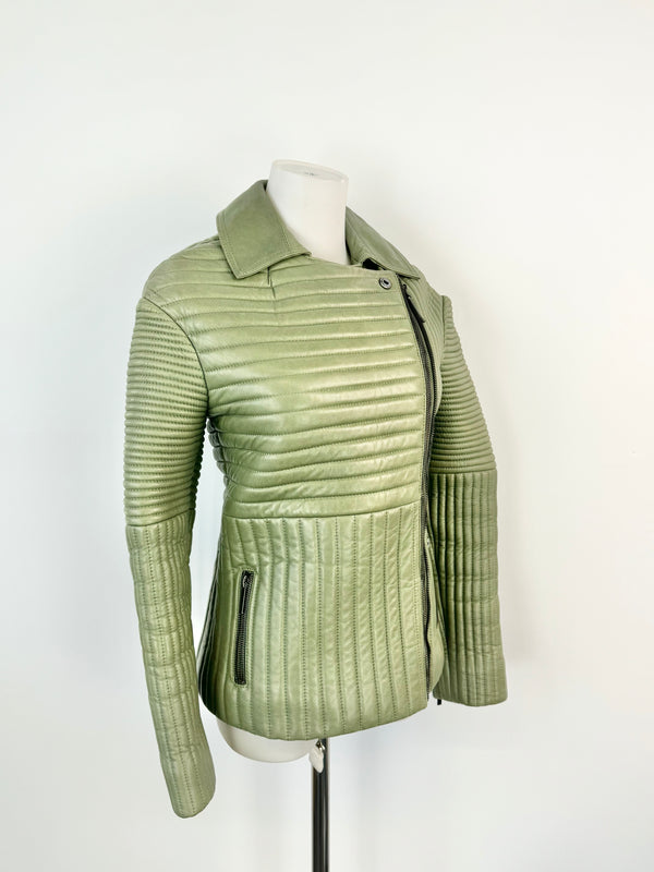 Lxe Sage Green Quilted Leather Jacket - AU10