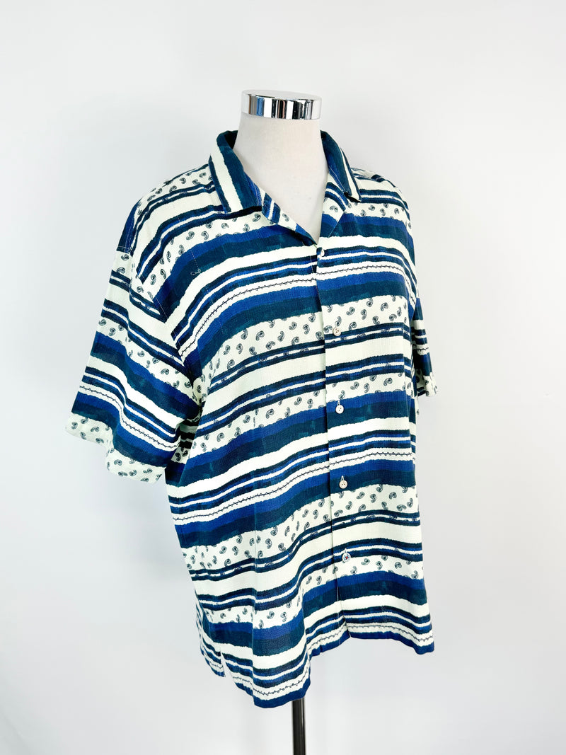 Scotch & Soda Blue & White Stripe Paisley Pattern Top NWT - XXL