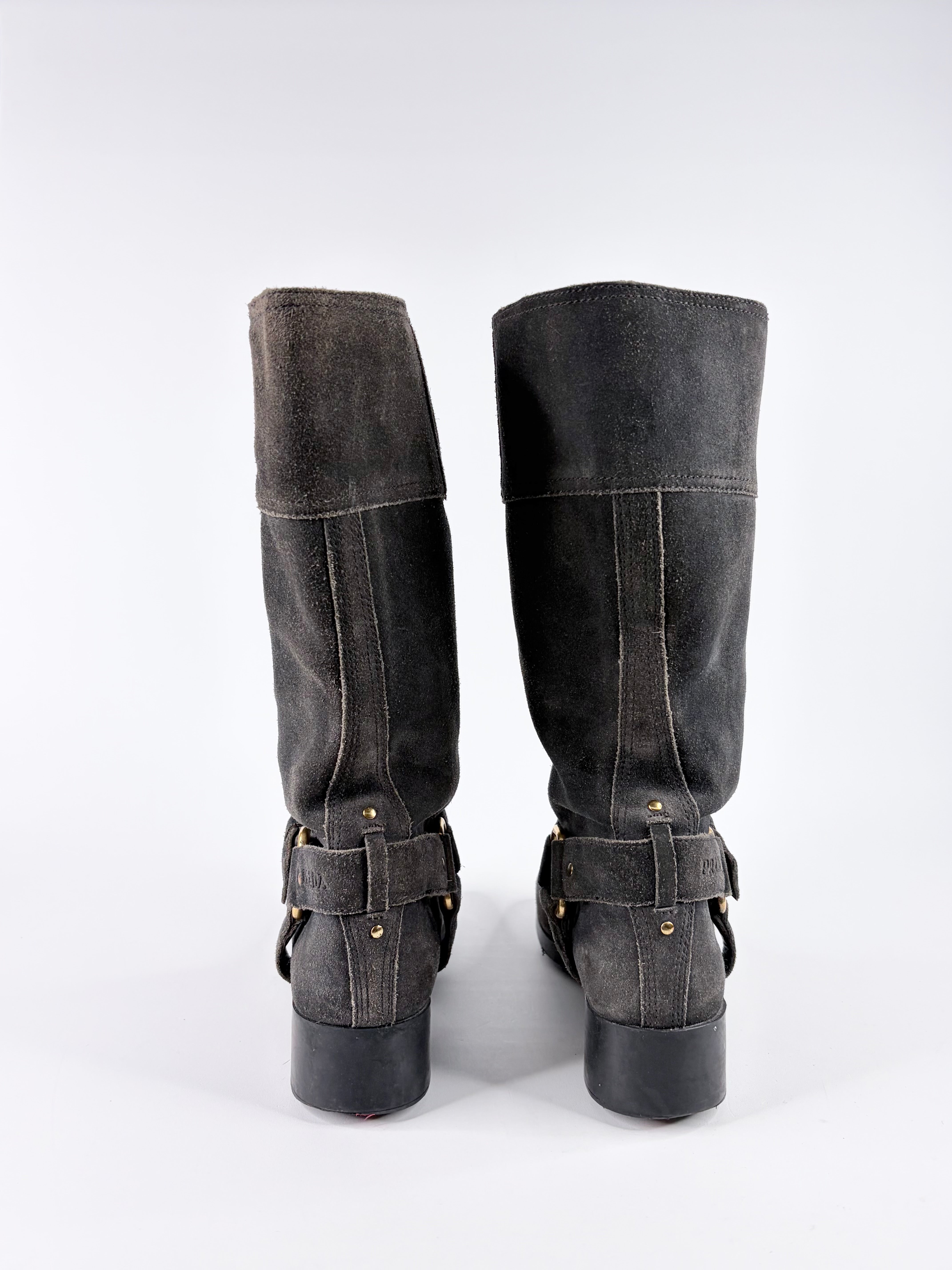 Prada Ash Grey Suede Biker Boots - EU
