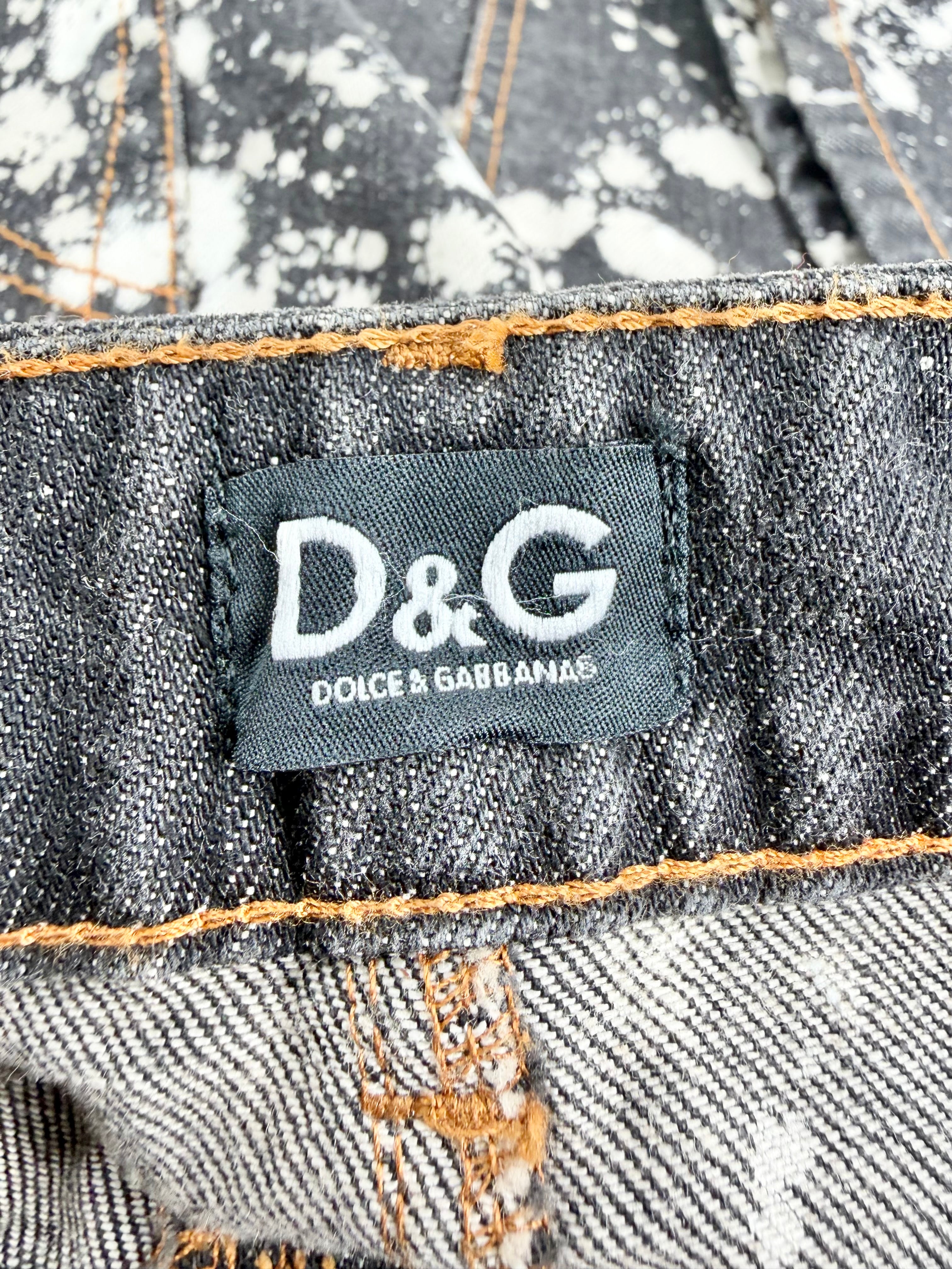 D&G Dark Blue Denim Paint Splattered Mini Skirt - AU10