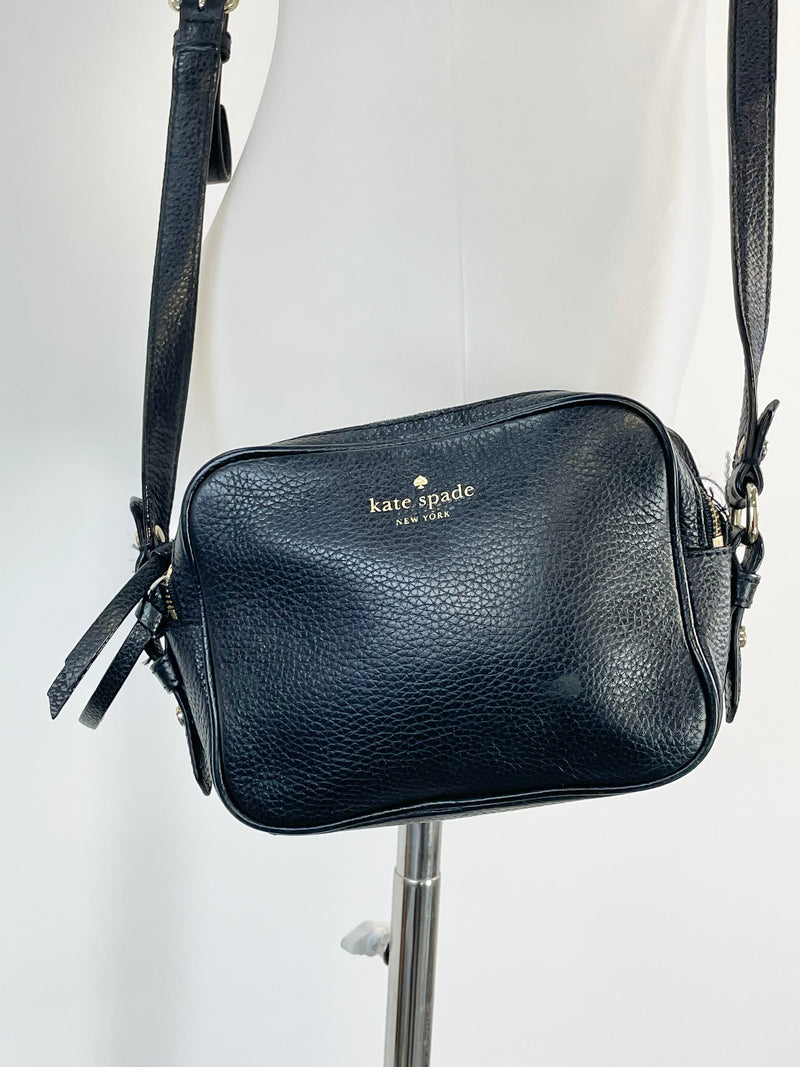 Kate Spade Black Grained Leather Mini Crossbody Bag