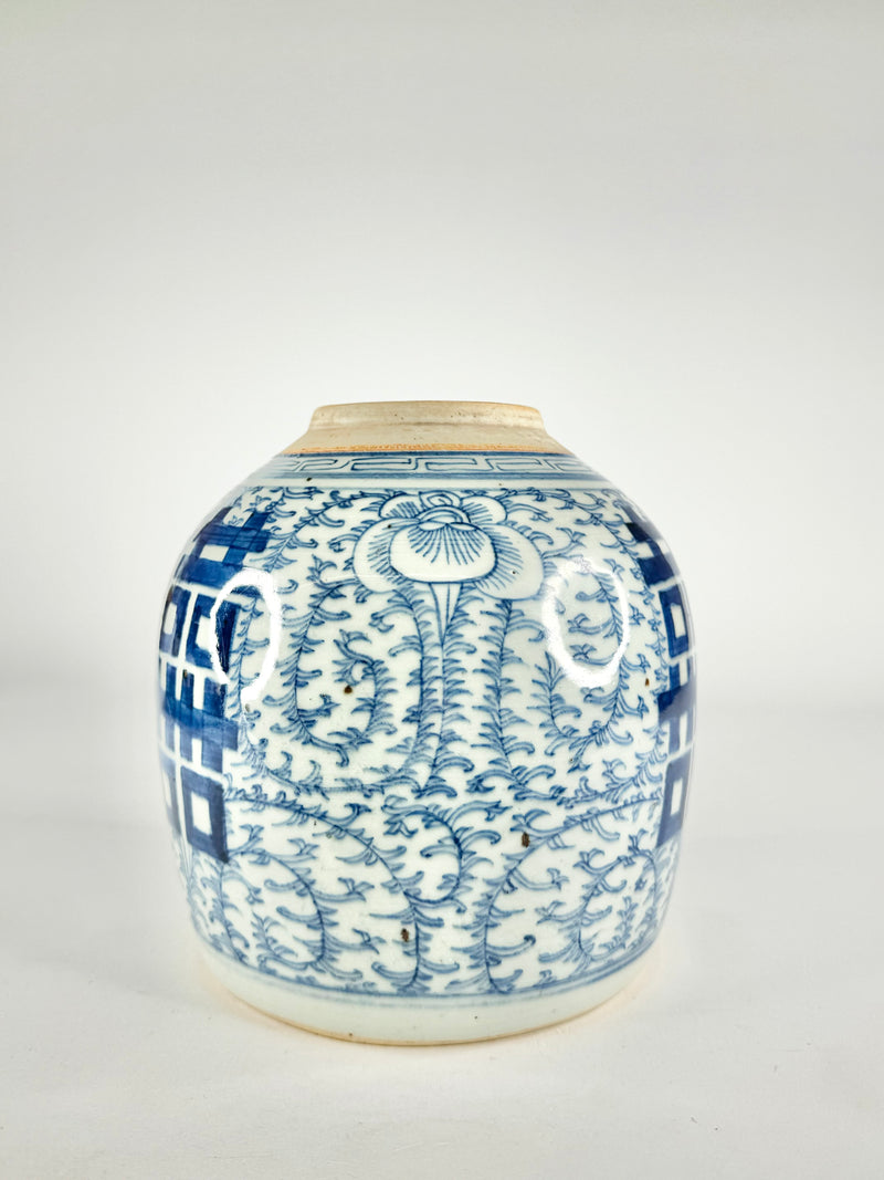 Antique Large Blue & White Floral Ginger Jar