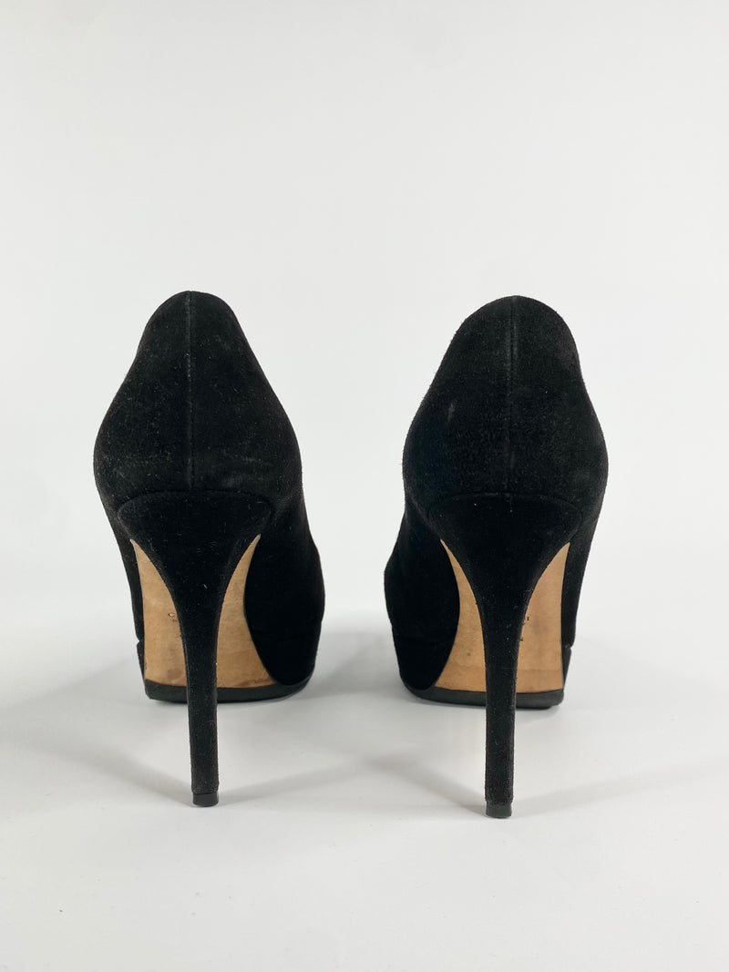 Gucci Black Suede Square Tip Pumps - EU38.5 & EU39