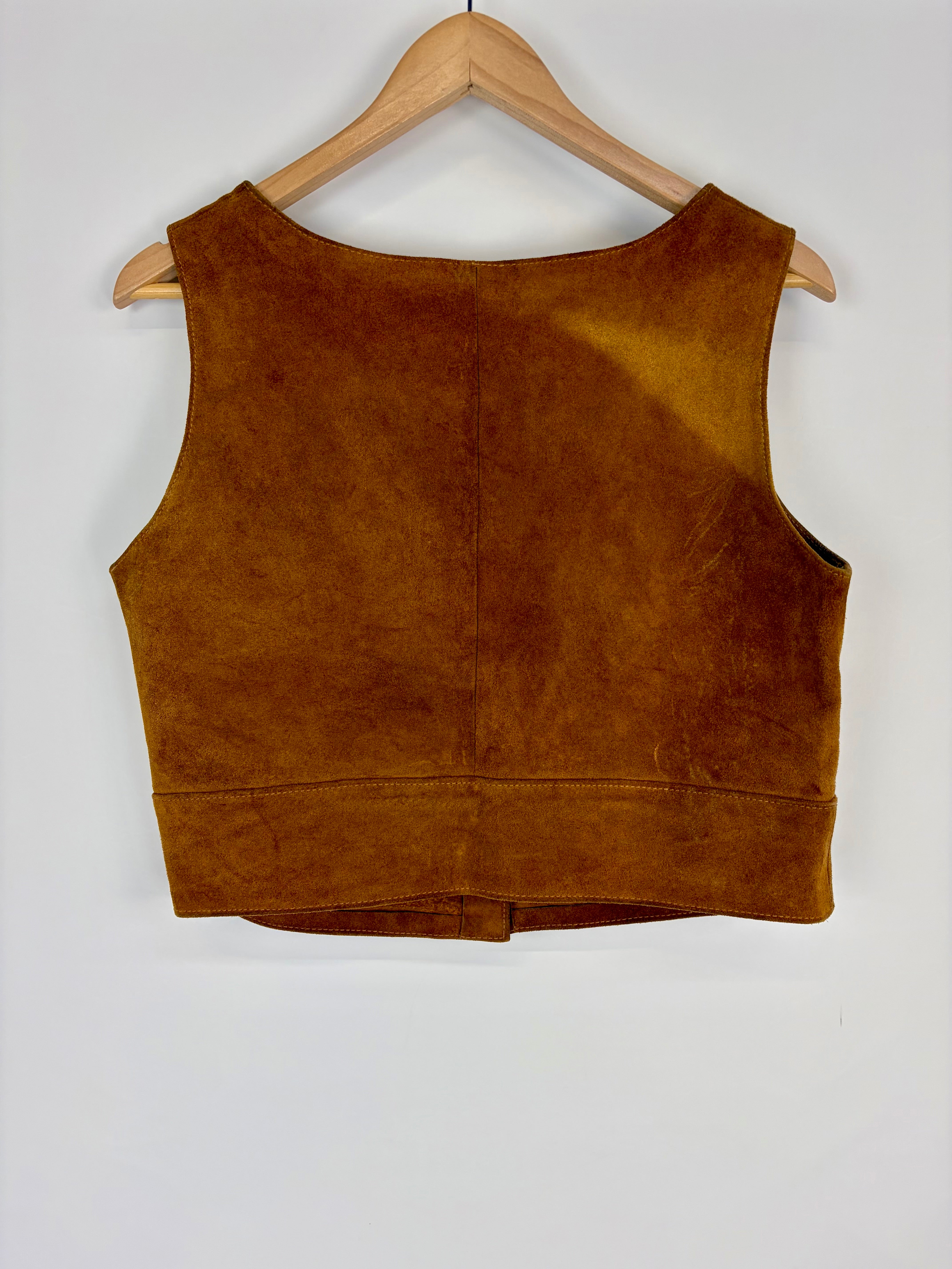 Vintage Tan Suede Sleeveless Cropped Top - AU10/12